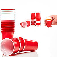 The Magic Balloons- Beer Pong Glasses Combo Pack 30 Pieces of 450 ml Drinking Glasses and 10 Pieces of 60 ml Red Shot Glasses for Bachelor Cocktails Christmas and New Year Parties 40 Pieces 181599