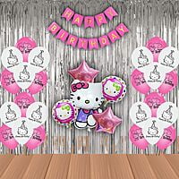 The Magic Balloons Hello Kitty Birthday Party Decoration combo kits –Hello Kitty Birthday Combo Pack of 38 Pcs, foil 5 pcs Set,1 Happy Birthday banner, 2 Foil Curtains,30 Printed Balloons-181454