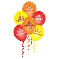 The Magic Balloons Store-Happy Navratri customized Balloons, Navratri decorations at mandap/ home Pack of 30 multicolour Metallic yellow, metallic orange metallic white balloons- 181475