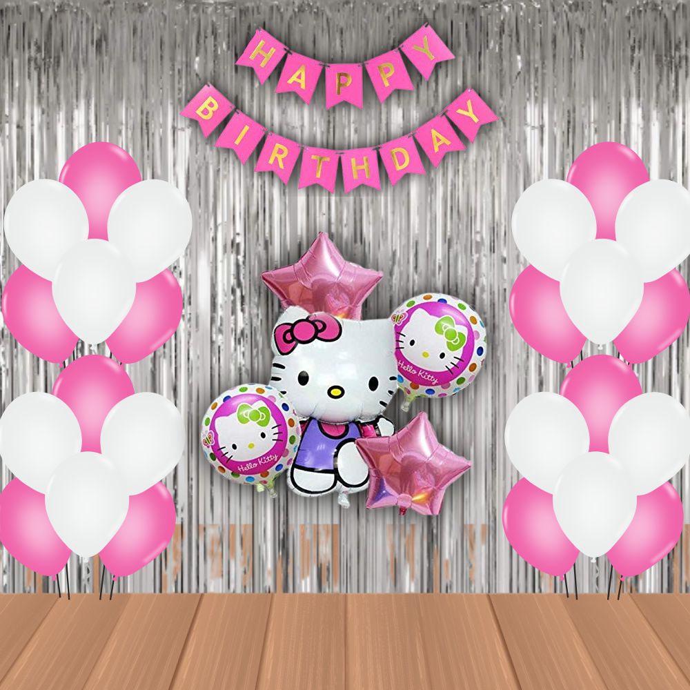 The Magic Balloons Hello Kitty Birthday Party Decoration combo kits –Hello Kitty Birthday Combo Pack of 38 Pcs, foil 5 pcs Set,1 Happy Birthday banner, 2 Foil Curtains,30 Balloons-181455 The Magic Balloons Hello Kitty Birthday Party Decoration combo kits –Hello Kitty Birthday Combo Pack of 38 Pcs, foil 5 pcs Set,1 Happy Birthday banner, 2 Foil Curtains,30 Balloons-181455