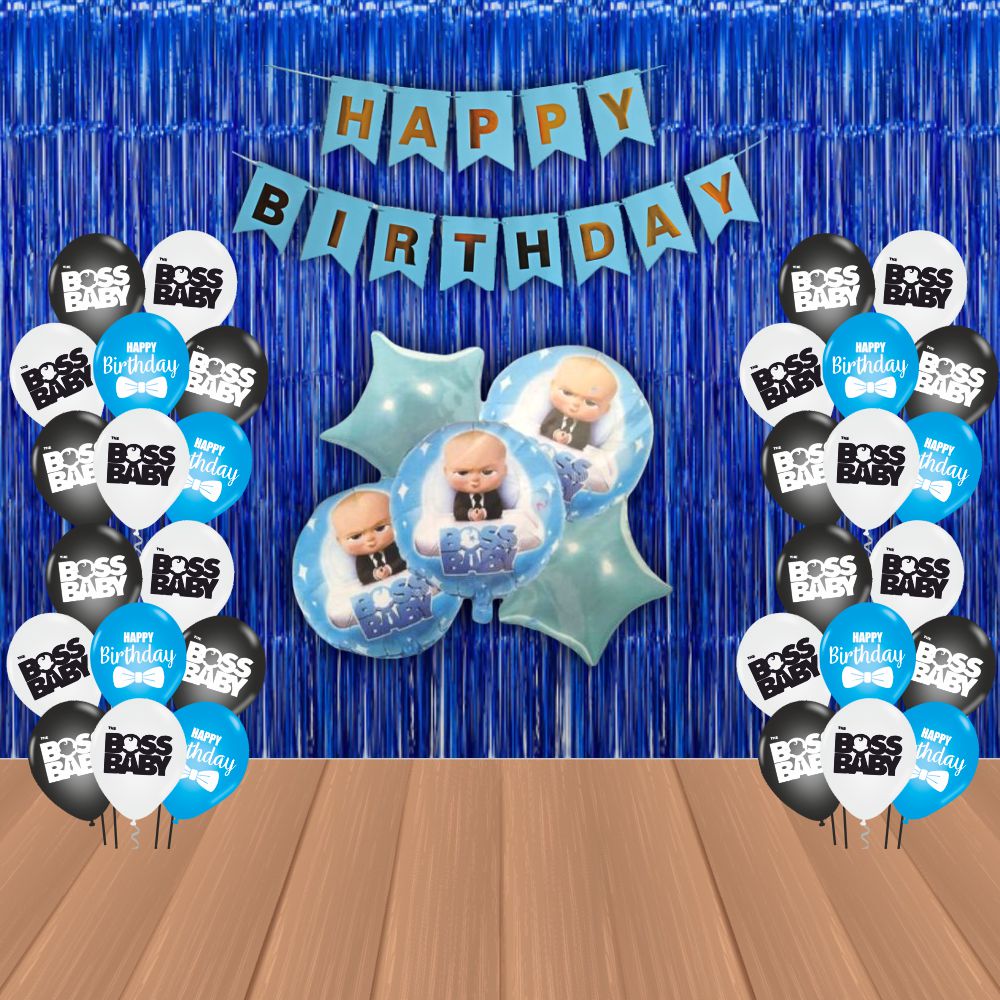 The Magic Balloons Boss Baby Birthday Party Decoration combo kits –Boss Baby Birthday Combo Pack of 38 Pcs, foil Balloons 5 pcs Set,1 Happy Birthday banner, 2 Foil Curtains,30 Printed Balloons-181476 The Magic Balloons Boss Baby Birthday Party Decoration combo kits –Boss Baby Birthday Combo Pack of 38 Pcs, foil Balloons 5 pcs Set,1 Happy Birthday banner, 2 Foil Curtains,30 Printed Balloons-181476