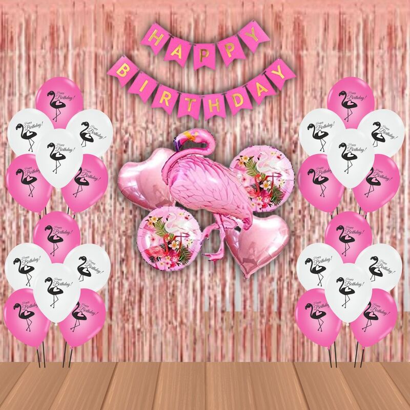 The Magic Balloons- Printed Flamingo Theme Party Decoration Combo Kit for Theme Party, Birthday, House Party Decoration Combo 38 pcs, Foil 5 pcs set, 2 Foil Curtain 1 Banner and 30 Balloons- The Magic Balloons- Printed Flamingo Theme Party Decoration Combo Kit for Theme Party, Birthday, House Party Decoration Combo 38 pcs, Foil 5 pcs set, 2 Foil Curtain 1 Banner and 30 Balloons-