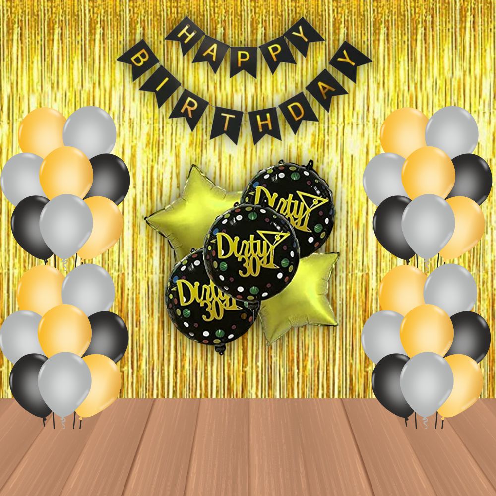 The Magic Balloons Store –Dirty 30 Theme Birthday Party Decoration Combo Kits – Combo Pack Of 38 Pcs, Foil 5pcs Set,1 Happy Birthday Banner, 2 Foil Curtains, 30 Balloons-181602 The Magic Balloons Store –Dirty 30 Theme Birthday Party Decoration Combo Kits – Combo Pack Of 38 Pcs, Foil 5pcs Set,1 Happy Birthday Banner, 2 Foil Curtains, 30 Balloons-181602