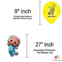The Magic Balloons Store – Printed Cocomelon Birthday Party Decoration combo kits – Cocomelon Birthday Combo Pack of 38 Pcs, foil 5 pcs Set,1 Happy Birthday banner, 2 Foil Curtains,30 Balloons-181547