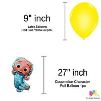 The Magic Balloons Store – Cocomelon Birthday Party Decoration combo kits – Cocomelon Birthday Combo Pack of 38 Pcs, foil 5 pcs Set,1 Happy Birthday banner, 2 Foil Curtains,30 Balloons-181548