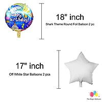 The Magic Balloons Store – Printed Shark Theme Birthday Party Decoration combo kits – Shark Theme Birthday Combo 38 Pcs, foil 5 pcs Set,1 Happy Birthday banner, 2 Foil Curtains, 30 Balloons-181551