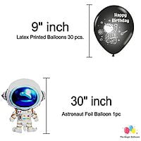 The Magic Balloons Store – Printed Astronaut Space Theme Birthday Party Decoration combo kits – Combo Pack of 38 Pcs, foil 5 pcs Set,1 Happy Birthday banner, 2 Foil Curtains, 30 Balloons-181554