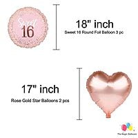 The Magic Balloons-Sweet 16 Balloons combo with pink/white balloons for décor 30 latex balloons 5 foils set 16 rose gold foil 2 curtain 1banner Birthday Decoration/Party Supplies -Pack of 39 pcs