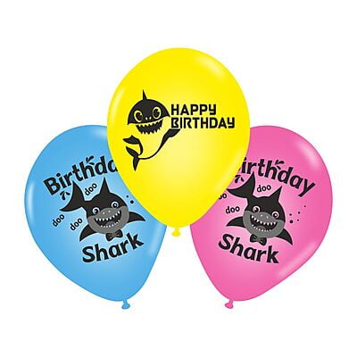 The Magic Balloons-Baby Shark Themed Happy Birthday Balloons with pink/Blue/yellow balloons. Printed Baby shark latex balloons for Birthday Decoration/Party Supplies -Pack of 30 pcs