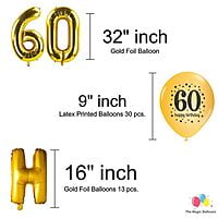 The Magic Balloons -Happy 60th Birthday Balloons, Happy Birthday Banner Black, Golden Curtain, Magic Candle & Balloon pump