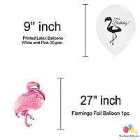 The Magic Balloons- Printed Flamingo Theme Party Decoration Combo Kit for Theme Party, Birthday, House Party Decoration Combo 38 pcs, Foil 5 pcs set, 2 Foil Curtain 1 Banner and 30 Balloons-