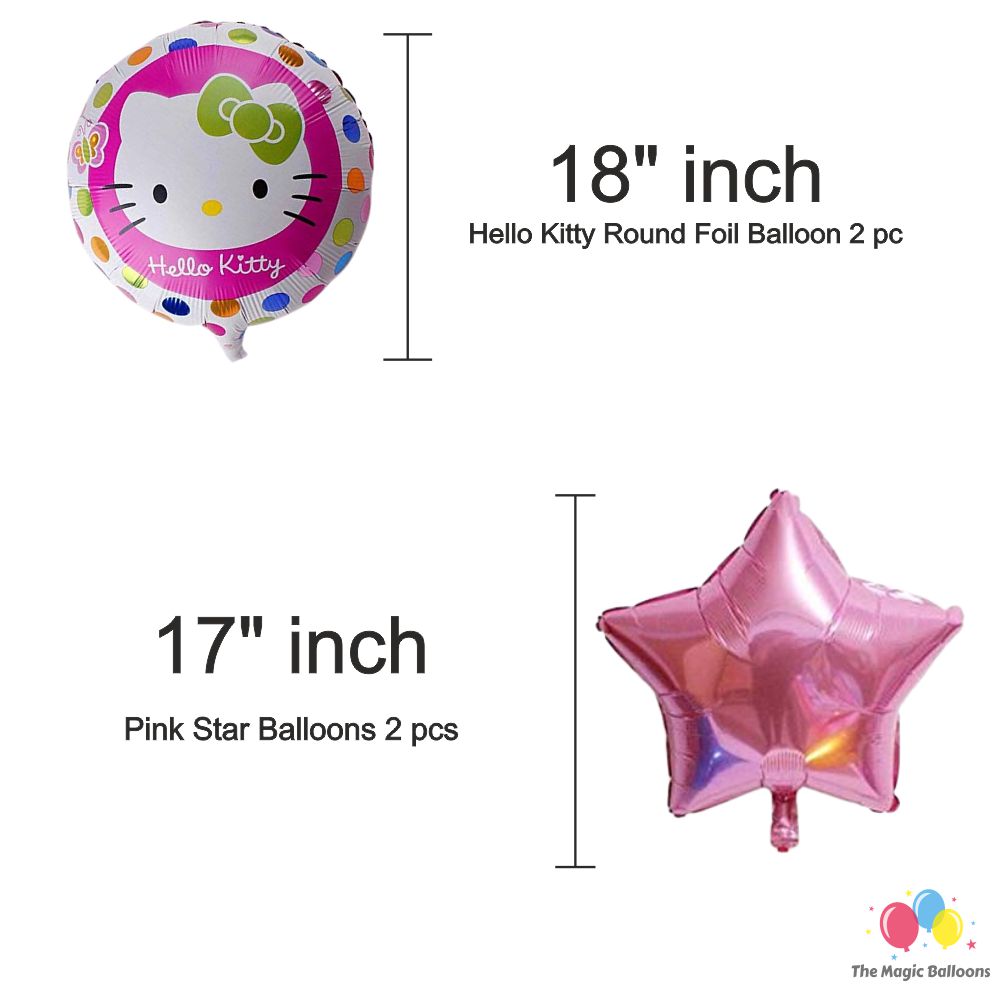 The Magic Balloons Hello Kitty Birthday Party Decoration combo kits –Hello Kitty Birthday Combo Pack of 38 Pcs, foil 5 pcs Set,1 Happy Birthday banner, 2 Foil Curtains,30 Balloons-181455 The Magic Balloons Hello Kitty Birthday Party Decoration combo kits –Hello Kitty Birthday Combo Pack of 38 Pcs, foil 5 pcs Set,1 Happy Birthday banner, 2 Foil Curtains,30 Balloons-181455