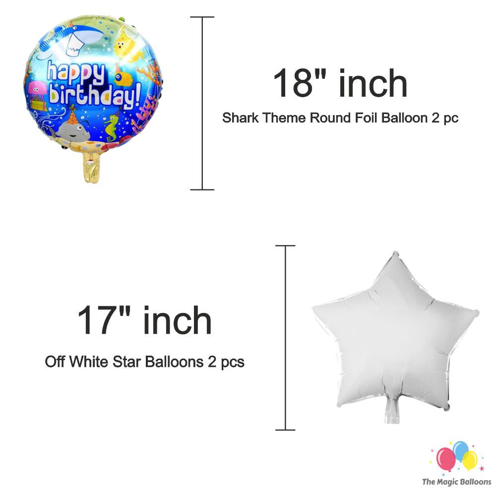 The Magic Balloons Store – Shark Theme Birthday Party Decoration combo kits – Shark Theme Birthday Combo Pack of 38 Pcs, foil 5 pcs Set,1 Happy Birthday banner, 2 Foil Curtains, 30 Balloons-181552 The Magic Balloons Store – Shark Theme Birthday Party Decoration combo kits – Shark Theme Birthday Combo Pack of 38 Pcs, foil 5 pcs Set,1 Happy Birthday banner, 2 Foil Curtains, 30 Balloons-181552
