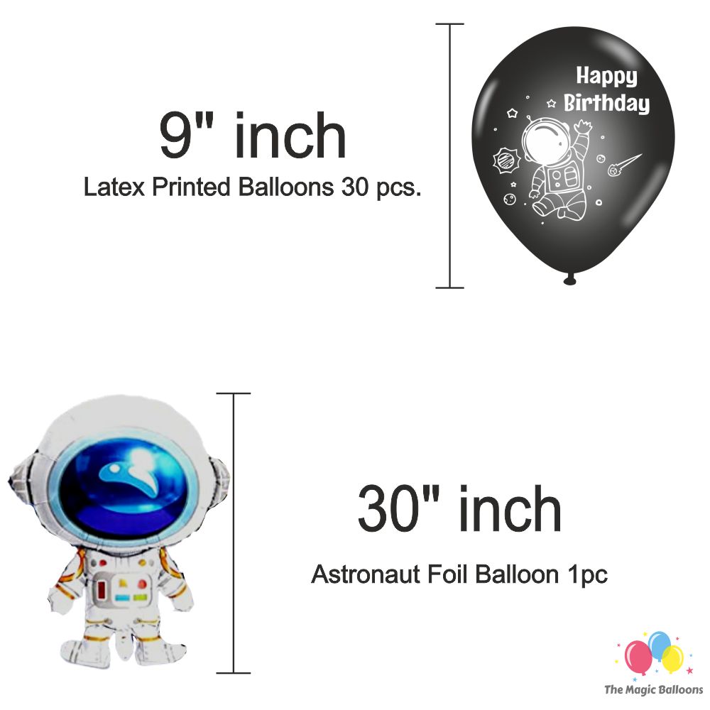 The Magic Balloons Store – Printed Astronaut Space Theme Birthday Party Decoration combo kits – Combo Pack of 38 Pcs, foil 5 pcs Set,1 Happy Birthday banner, 2 Foil Curtains, 30 Balloons-181554 The Magic Balloons Store – Printed Astronaut Space Theme Birthday Party Decoration combo kits – Combo Pack of 38 Pcs, foil 5 pcs Set,1 Happy Birthday banner, 2 Foil Curtains, 30 Balloons-181554