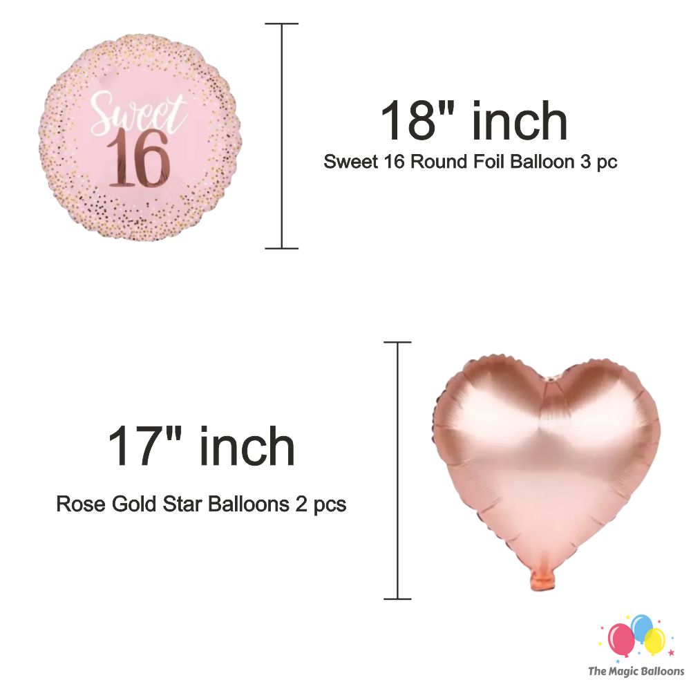 The Magic Balloons-Sweet 16 Balloons combo with pink/white balloons for décor 30 latex balloons 5 foils set 16 rose gold foil 2 curtain 1banner Birthday Decoration/Party Supplies -Pack of 39 pcs The Magic Balloons-Sweet 16 Balloons combo with pink/white balloons for décor 30 latex balloons 5 foils set 16 rose gold foil 2 curtain 1banner Birthday Decoration/Party Supplies -Pack of 39 pcs