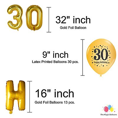 The Magic Balloons -Happy 30th Birthday Balloons -30 pcs, Happy Birthday Banner Black-1, Golden Curtain-2 pcs,Magic Candle & Balloon pump-1 The Magic Balloons -Happy 30th Birthday Balloons -30 pcs, Happy Birthday Banner Black-1, Golden Curtain-2 pcs,Magic Candle & Balloon pump-1