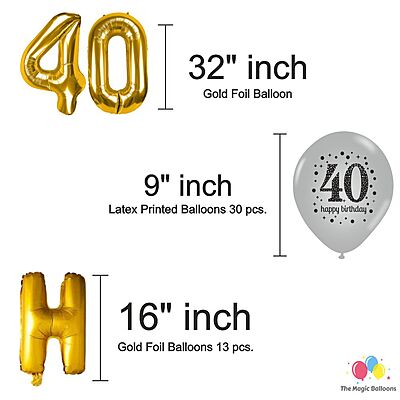 The Magic Balloons -Happy 40th Birthday Balloons, Happy Birthday Banner Black, Golden Curtain, Magic Candle & Balloon pump The Magic Balloons -Happy 40th Birthday Balloons, Happy Birthday Banner Black, Golden Curtain, Magic Candle & Balloon pump