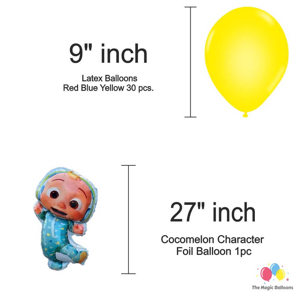 The Magic Balloons Store – Cocomelon Birthday Party Theme Decoration combo kits – Combo Pack of 38 Pcs, foil 5 pcs Set,1 Happy Birthday banner, 2 Foil Curtains, 30 Balloons-181594 The Magic Balloons Store – Cocomelon Birthday Party Theme Decoration combo kits – Combo Pack of 38 Pcs, foil 5 pcs Set,1 Happy Birthday banner, 2 Foil Curtains, 30 Balloons-181594