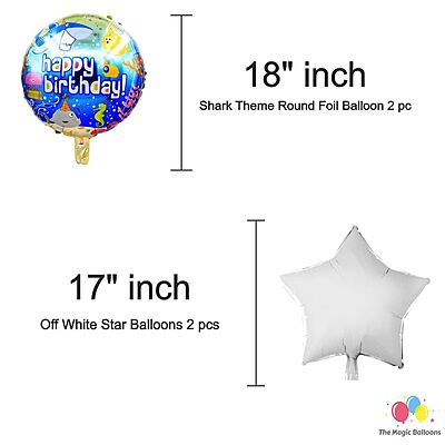 The Magic Balloons Store – Printed Baby Shark Theme Birthday Party Decoration Combo Kits – Combo Pack Of 38 Pcs, Foil 5pcs Set,1 Happy Birthday Banner, 2 Foil Curtains, 30 Balloons-181598 The Magic Balloons Store – Printed Baby Shark Theme Birthday Party Decoration Combo Kits – Combo Pack Of 38 Pcs, Foil 5pcs Set,1 Happy Birthday Banner, 2 Foil Curtains, 30 Balloons-181598