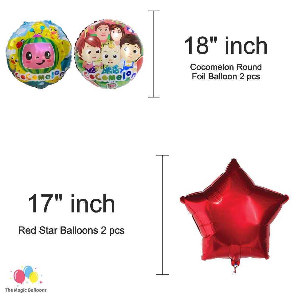 The Magic Balloons Store – Cocomelon Birthday Party Theme Decoration combo kits – Combo Pack of 38 Pcs, foil 5 pcs Set,1 Happy Birthday banner, 2 Foil Curtains, 30 Balloons-181594 The Magic Balloons Store – Cocomelon Birthday Party Theme Decoration combo kits – Combo Pack of 38 Pcs, foil 5 pcs Set,1 Happy Birthday banner, 2 Foil Curtains, 30 Balloons-181594