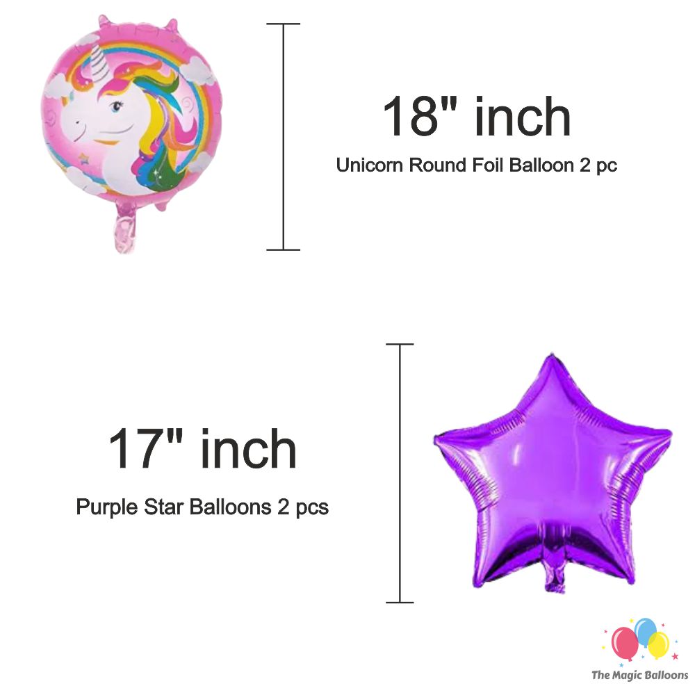The Magic Balloons Store- Unicorn Theme Party Decoration Combo Kit for Theme Party, Birthday, House Party Decoration Combo 38 pcs, Foil 5 pcs set, 2 Foil Curtain 1 Banner and 30 Balloons- 181570 The Magic Balloons Store- Unicorn Theme Party Decoration Combo Kit for Theme Party, Birthday, House Party Decoration Combo 38 pcs, Foil 5 pcs set, 2 Foil Curtain 1 Banner and 30 Balloons- 181570