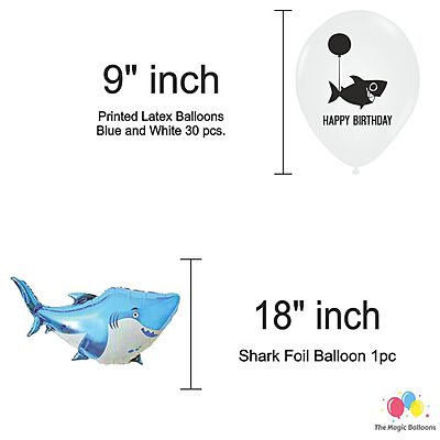 The Magic Balloons Store – Printed Baby Shark Theme Birthday Party Decoration Combo Kits – Combo Pack Of 38 Pcs, Foil 5pcs Set,1 Happy Birthday Banner, 2 Foil Curtains, 30 Balloons-181598 The Magic Balloons Store – Printed Baby Shark Theme Birthday Party Decoration Combo Kits – Combo Pack Of 38 Pcs, Foil 5pcs Set,1 Happy Birthday Banner, 2 Foil Curtains, 30 Balloons-181598