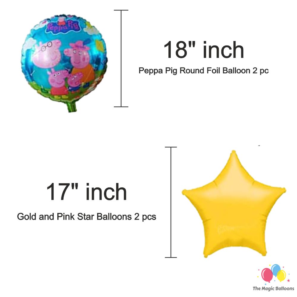 The Magic Balloons- Peppa Pig Birthday Party Decoration combo kit Peppa Pig Foil Balloons Set of 5 pcs,1 Happy Birthday banner, 2 Silver Foil Curtains, 30 Peppa theme color Balloons Pack of 38 pcs The Magic Balloons- Peppa Pig Birthday Party Decoration combo kit Peppa Pig Foil Balloons Set of 5 pcs,1 Happy Birthday banner, 2 Silver Foil Curtains, 30 Peppa theme color Balloons Pack of 38 pcs