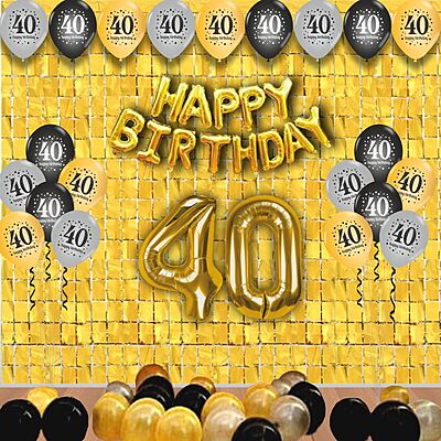 The Magic Balloons -Happy 40th Birthday Balloons, Happy Birthday Banner Black, Golden Curtain, Magic Candle & Balloon pump The Magic Balloons -Happy 40th Birthday Balloons, Happy Birthday Banner Black, Golden Curtain, Magic Candle & Balloon pump