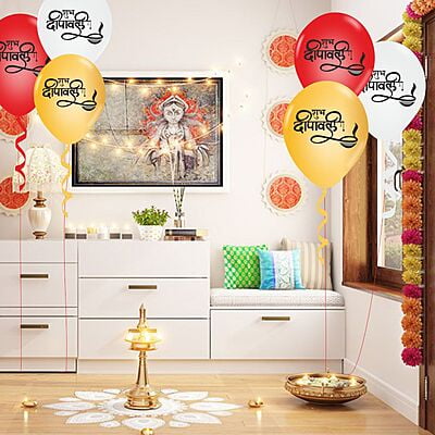 The Magic Balloons- Diwali festival Decoration Balloons for Shubh Deepawali, Diwali decorations/Party supplies for Home/Office/Shop Pack of 30 multicolour Gold, Silver metallic Red balloons- 181474