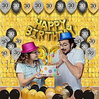 The Magic Balloons -Happy 30th Birthday Balloons -30 pcs, Happy Birthday Banner Black-1, Golden Curtain-2 pcs,Magic Candle & Balloon pump-1