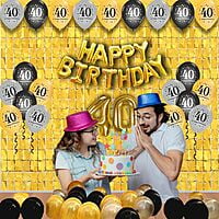 The Magic Balloons -Happy 40th Birthday Balloons, Happy Birthday Banner Black, Golden Curtain, Magic Candle & Balloon pump