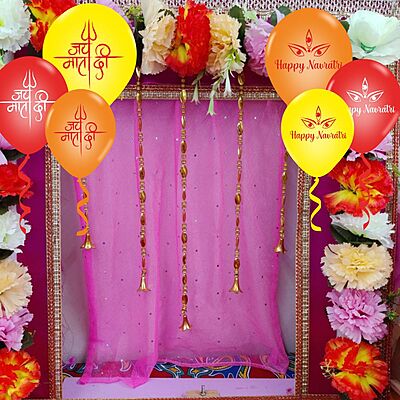 The Magic Balloons Store-Happy Navratri customized Balloons, Navratri decorations at mandap/ home Pack of 30 multicolour Metallic yellow, metallic orange metallic white balloons- 181475 The Magic Balloons Store-Happy Navratri customized Balloons, Navratri decorations at mandap/ home Pack of 30 multicolour Metallic yellow, metallic orange metallic white balloons- 181475