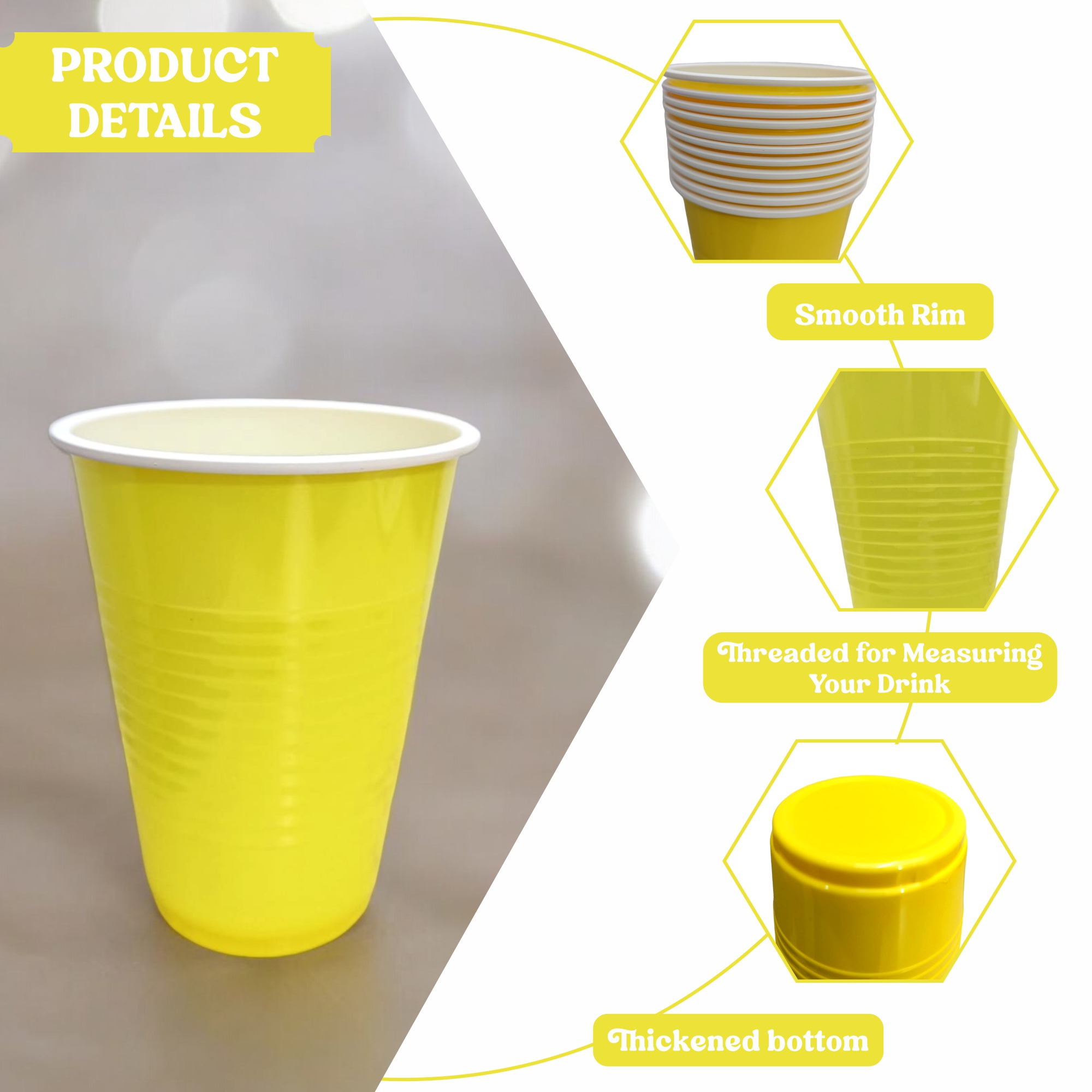 The Magic Balloons - Bright Yellow Glass 360ml Reusable and Recyclable Yellow Drinking Cups Pack of 50pcs - 12oz Leakproof, Great for Cold Drinks, Juices, and More Party & Event Supplies The Magic Balloons - Bright Yellow Glass 360ml Reusable and Recyclable Yellow Drinking Cups Pack of 50pcs - 12oz Leakproof, Great for Cold Drinks, Juices, and More Party & Event Supplies