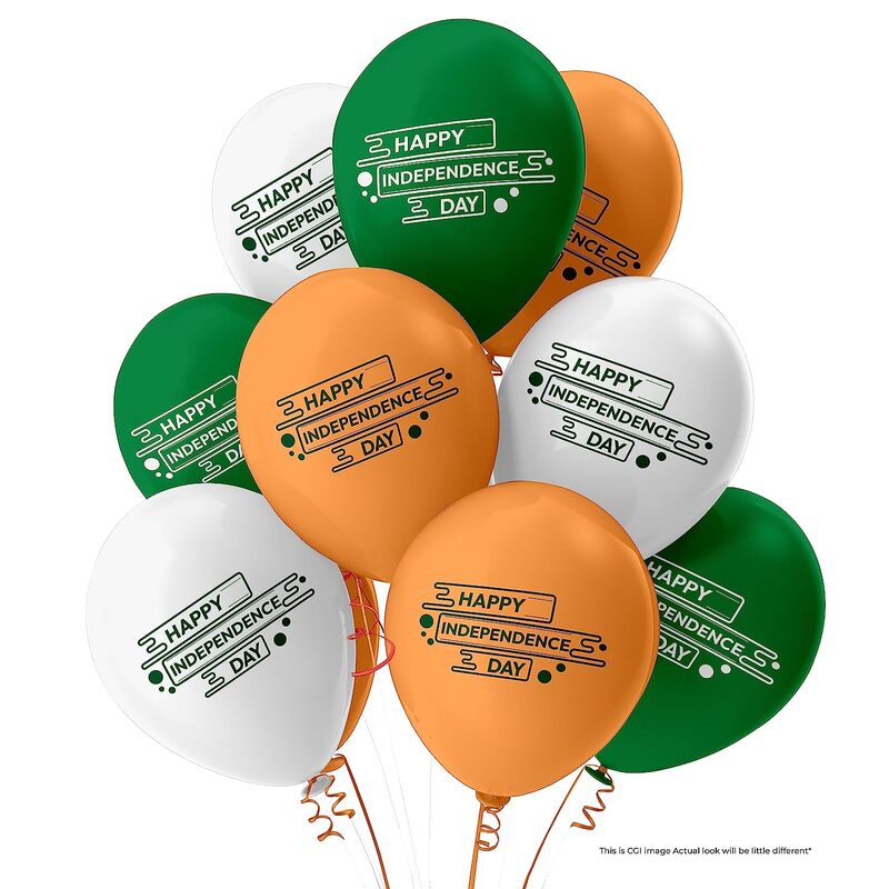 The Magic Balloons - Happy Independence Day Latex Balloons For 15 August Pack of 21pcs | 20pcs Of Orange White and Green 9" Balloons And A Banner For Independence Day Or Any Other National Day The Magic Balloons - Happy Independence Day Latex Balloons For 15 August Pack of 21pcs | 20pcs Of Orange White and Green 9" Balloons And A Banner For Independence Day Or Any Other National Day