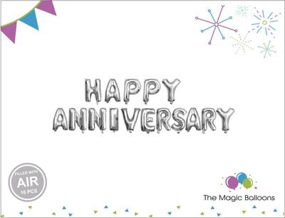 The Magic Balloons Store-Happy Anniversary Foil  Balloons Silver Color Banner-181343