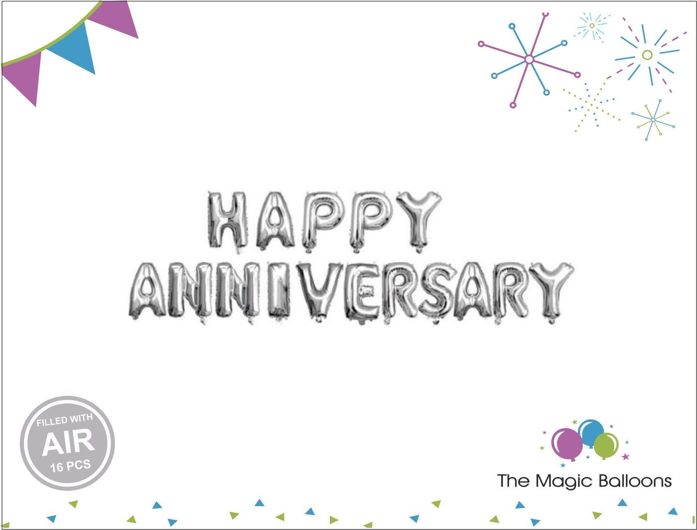 The Magic Balloons Store-Happy Anniversary Foil  Balloons Silver Color Banner-181343
