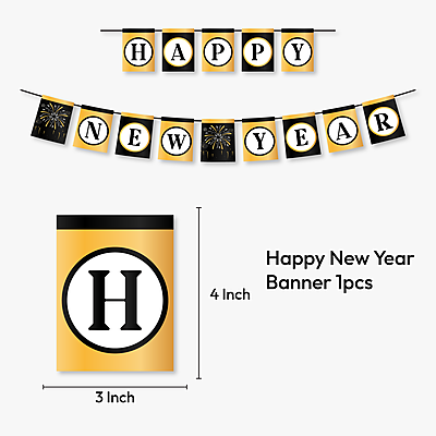 The Magic Balloons - Customized Happy New Year Latex Balloons With Banner Happy New Year Combo Kit Pack Of 21pcs Black and Golden Balloons For 31st Party/Party Supplier The Magic Balloons - Customized Happy New Year Latex Balloons With Banner Happy New Year Combo Kit Pack Of 21pcs Black and Golden Balloons For 31st Party/Party Supplier