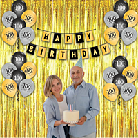 Celebrate The Milestone 100th Birthday Of A Special Someone With Our Combo Kit, Which Includes 15pcs Printed Balloons, A Curtain, And A Banner.