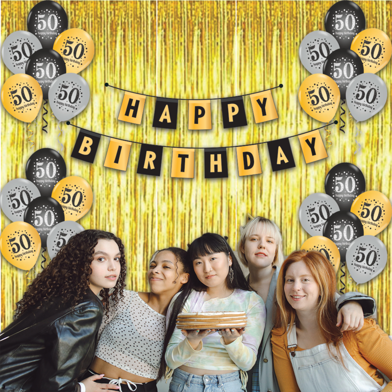 The Magic Balloon- Happy 50th Birthday Combo Kit with Printed Balloons, Curtain, and Banner Pack 17pcs Perfect combo for a Birthday Party for Men and Women. The Magic Balloon- Happy 50th Birthday Combo Kit with Printed Balloons, Curtain, and Banner Pack 17pcs Perfect combo for a Birthday Party for Men and Women.