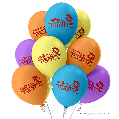 The Magic Balloons- Radhe Radhe Printed  balloons  for Krishna janmashtami / kishna happy Birthday Latex Balloon with 30 metallic balloon Decoration Janmashtami Celebration pack of 30 pcs-181456