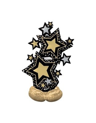 Anagram- AirLoonz Star Cluster Black & Gold Balloons 59″ P75- 181305