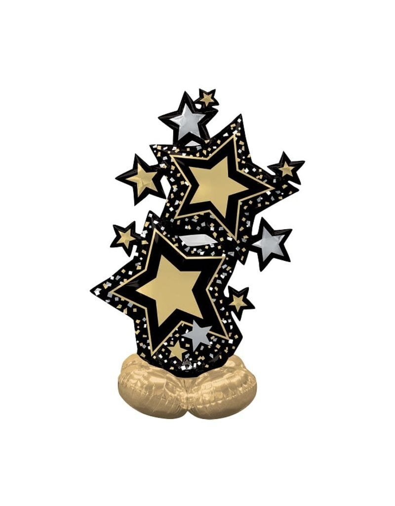 Anagram- AirLoonz Star Cluster Black & Gold Balloons 59″ P75- 181305