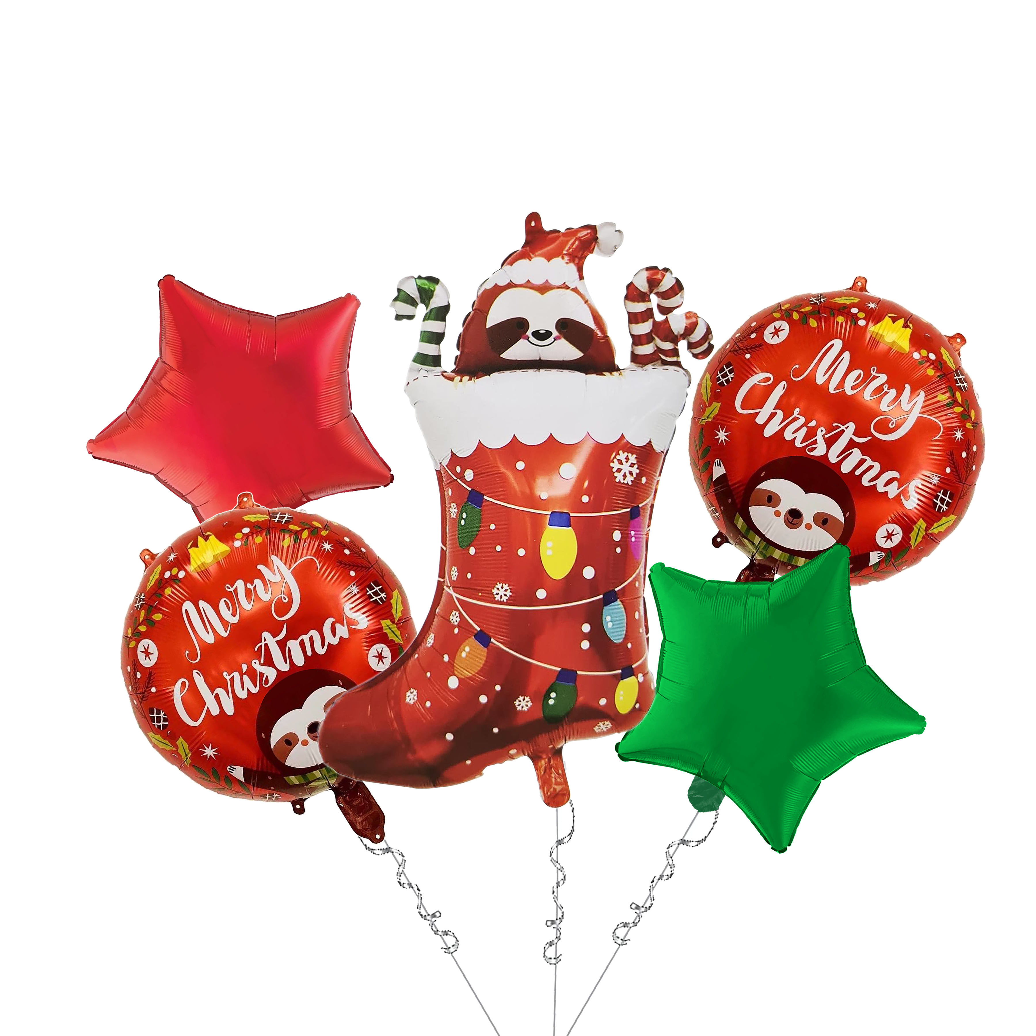 The Magic Balloons - Christmas Theme Foil Balloons For Christmas Party Decoration Pack Of 5pcs Star, Circle, And Stocking Sock foil balloons For Home Office & School Decor Christmas Party Supplier The Magic Balloons - Christmas Theme Foil Balloons For Christmas Party Decoration Pack Of 5pcs Star, Circle, And Stocking Sock foil balloons For Home Office & School Decor Christmas Party Supplier