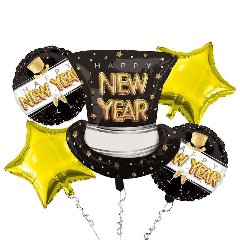The Magic Balloons - New Year Theme Foil Balloons For New Year Party Decor Pack of 5pcs Star, Circle and Hat Foil Balloons For Home and Offices. The Magic Balloons - New Year Theme Foil Balloons For New Year Party Decor Pack of 5pcs Star, Circle and Hat Foil Balloons For Home and Offices.