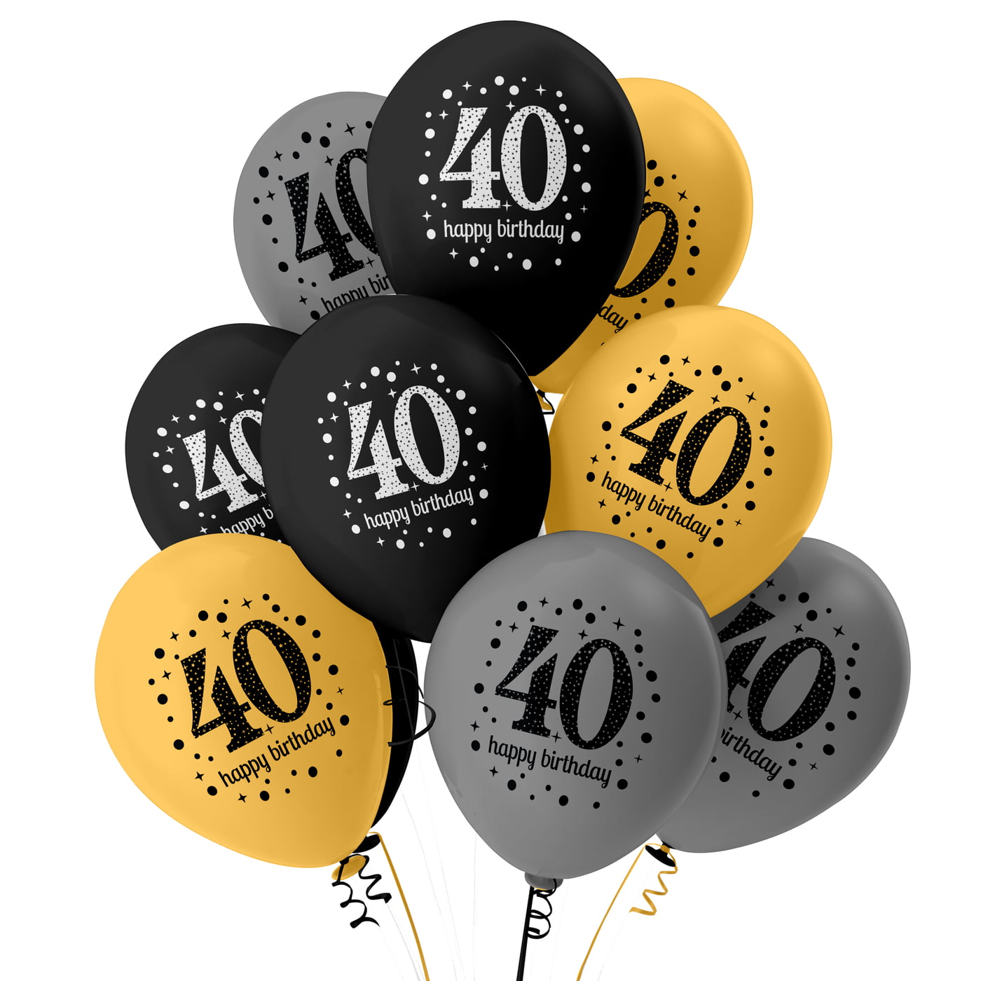 40th Birthday Balloons - Gold, Silver & Black Balloon Pack of 30 for Premium Decorations and Bouquet