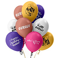 The Magic Balloons - Set of 50 pcs Celebrate the special day Of Guruji Birthday Printed 12" Balloons Multicolor Metallic Balloons with Guru ji Photo and 4 other design