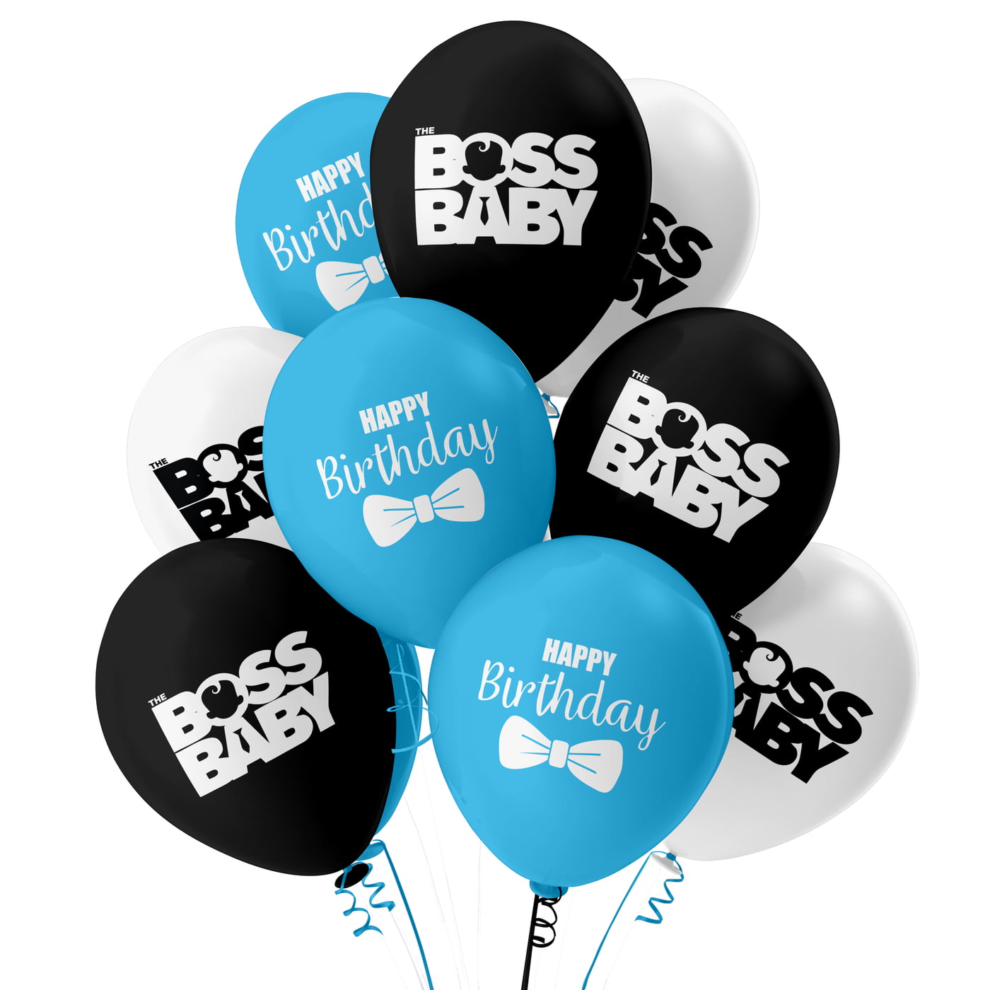 The Magic Balloons-Boss Baby Happy Birthday Balloons for Party Décor with Blue, White & black balloons. Boss Baby Happy Birthday latex balloons for Birthday Decoration/Party Supplies-Pack of 30 pcs