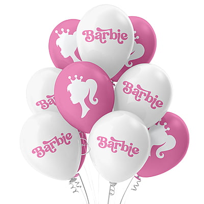The Magic Balloons- Barbie Theme Balloons Latex Balloons For Barbie Theme Parties Pack of 21pcs 20pcs of Pink and White balloons And A Banner Party Supplier For Birthday.