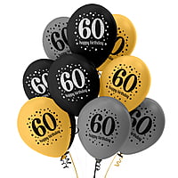 The Magic Balloons- Happy 60th Birthday decoration kit combo- 46 pcs Black Gold & silver 30 pcs rubber balloons, Happy Birthday foil banner, 2pcs Golden foil Curtain