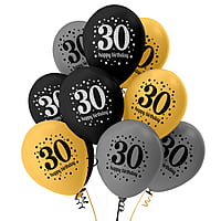 The Magic Balloons- Happy 30th Birthday decoration kit combo- 46 pcs Black Gold & silver 30 pcs rubber balloons, Happy Birthday foil banner, 2pcs Golden foil Curtain